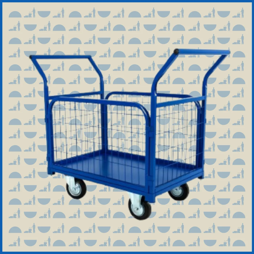 Тележка платформенная HUNTERPARTS ТП-2С (600х900) с бортами из сетки и двумя ручками (колеса 160 мм)